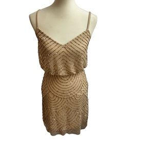 Adrianna Papell Art Deco Sequin Blouson midi Dress Champagne/Gold medium